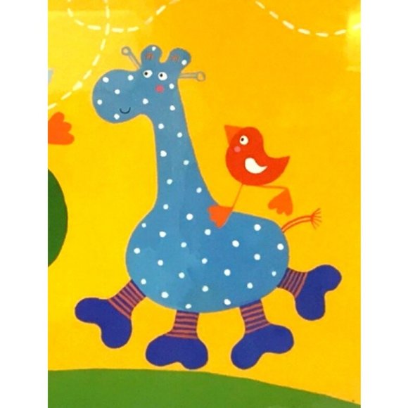 Vintage Framed Art Print 1999 IKEA Fantasi Barnslig 12 x 12 Giraffe and Birds - Picture 2 of 4